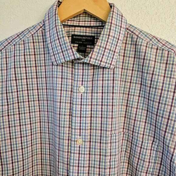 NWOT Banana Republic Men's Long-sleeve Classic Fit Button-down: Pastel plaid: Lg - Picture 1 of 7